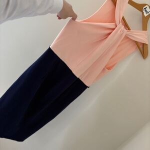 Venus Peach Pink Navy Blue Sleeveless Fitted Dress Women's 14 great preworn cond